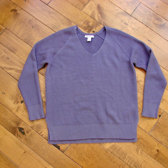 Athleta Purple Hanover V-neck Sweater Tunic Ribbed Merino Wool Blend Size Small - Picture 8 of 12